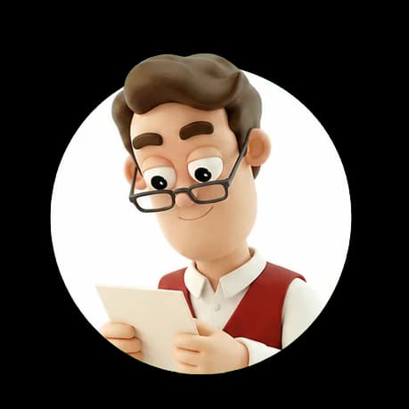 Fin reading a document through his glasses