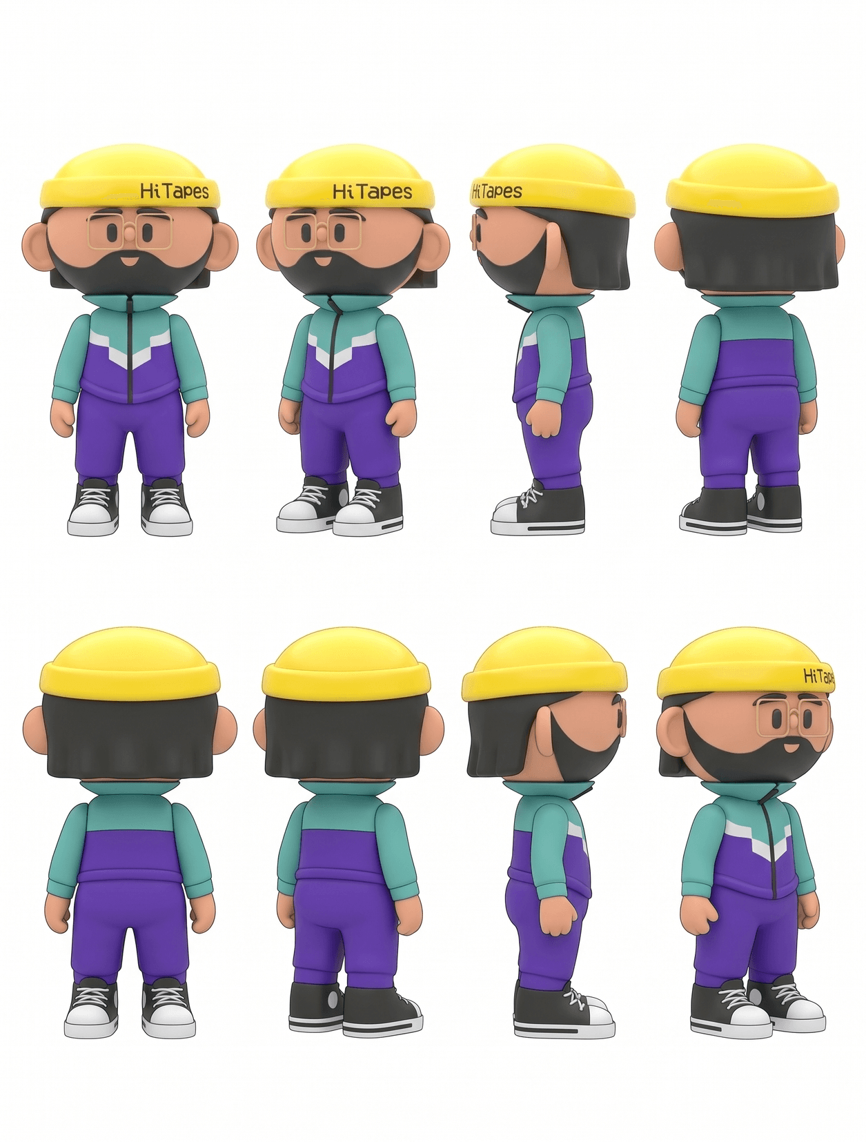 Vinny character turnaround showing his beanie, tracksuit and silhouette