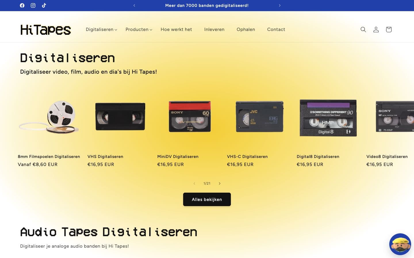 HiTapes desktop homepage