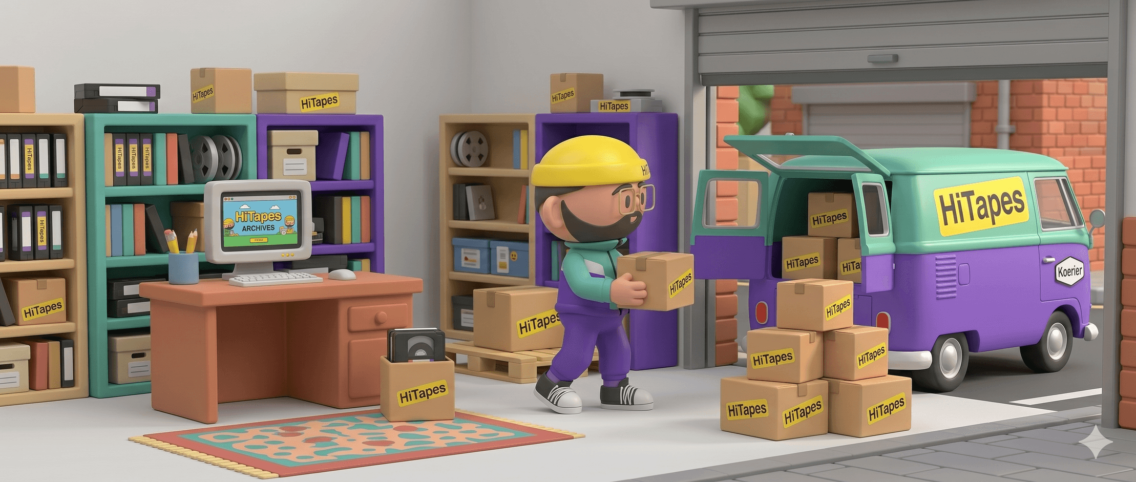 Vinny carrying a memory box from the HiTapes archive to a delivery van