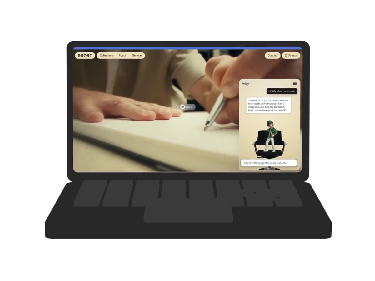 Willy guiding a chair conversation inside the Se7en website