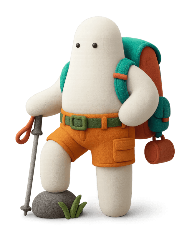 Digitale leisure-mascotte met rugzak