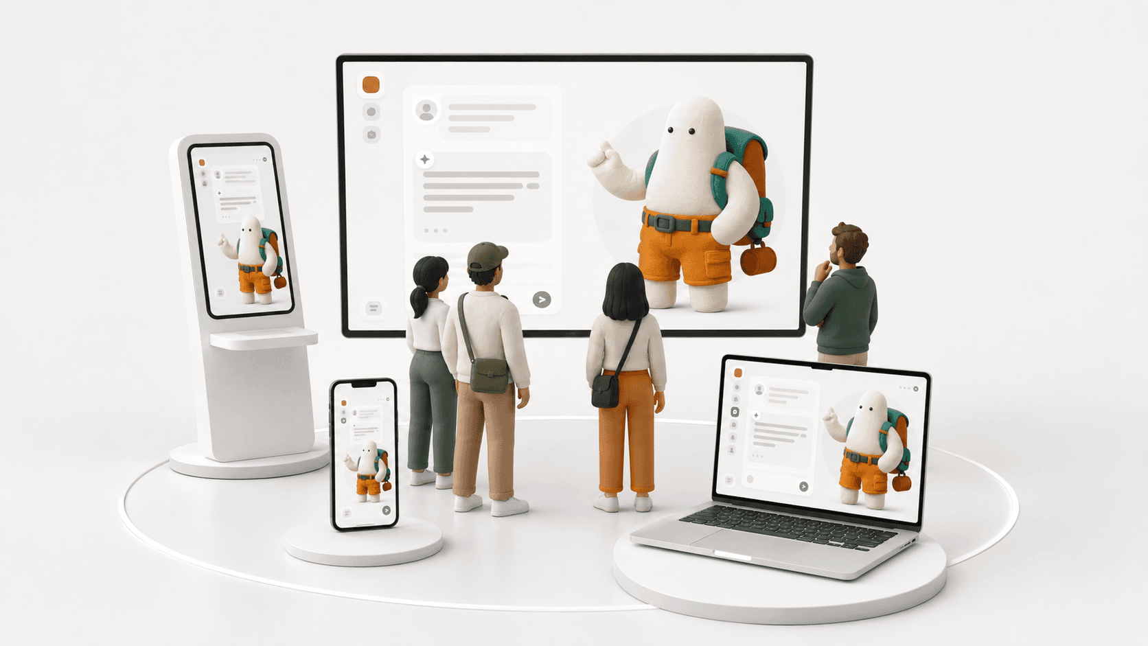 Eén mascotte op website, mobiel, kiosk en scherm