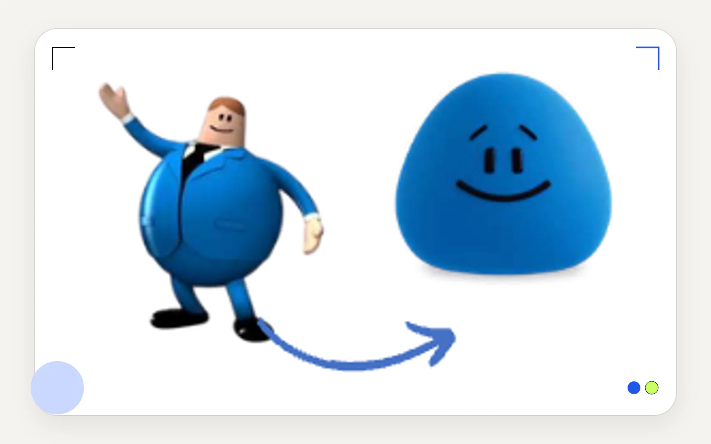 The original blue-suited Billie beside bol’s newer blue blob Billie