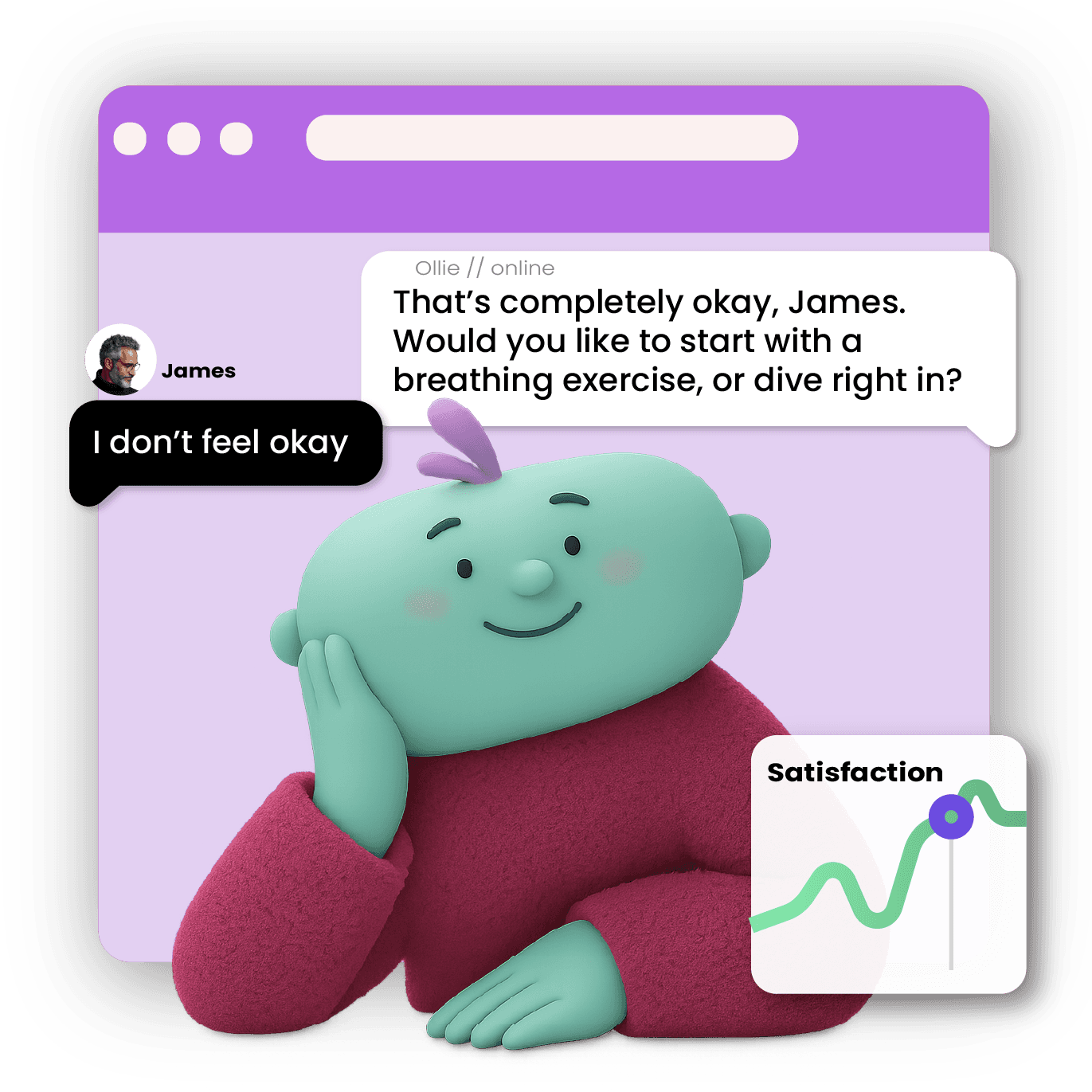 An empathetic digital companion offering an employee a calming conversation
