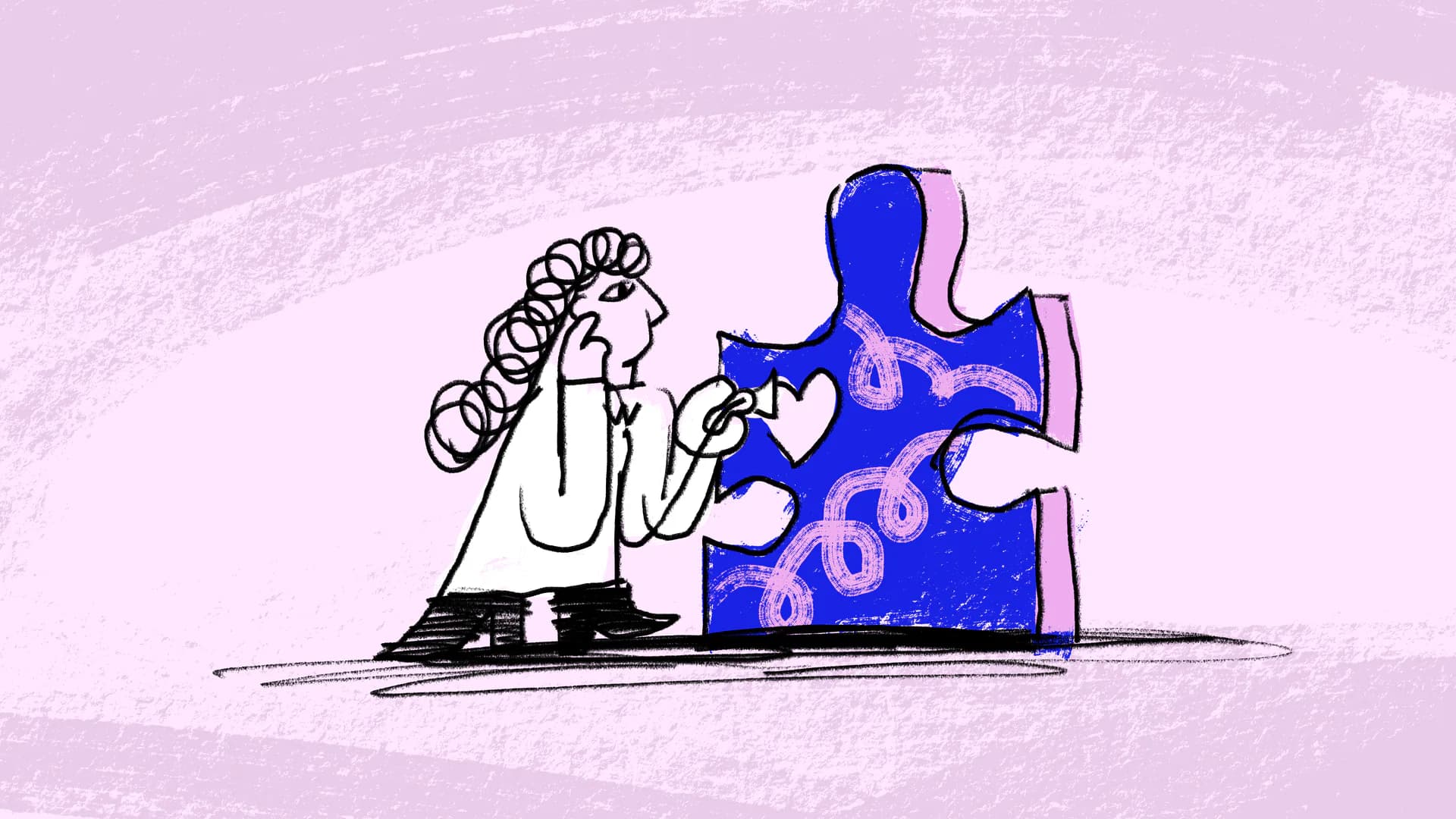 A person placing the missing piece into a large puzzle figure